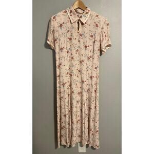 Vintage Ed Michaels Dress Womens 8 Pink Floral Collared Maxi Cottagecore 90s